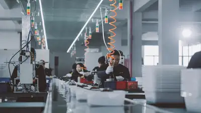 Workers on a factory assembly line