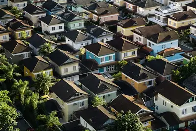 An aerial view of a neighborhood