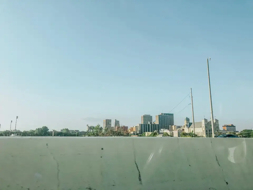 The downtown Dayton, Ohio, skyline on a clear day